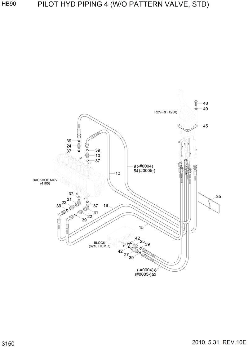 Схема запчастей Hyundai HB90 - PILOT HYD PIPING 4 (W/O PATTERN VALVE) 