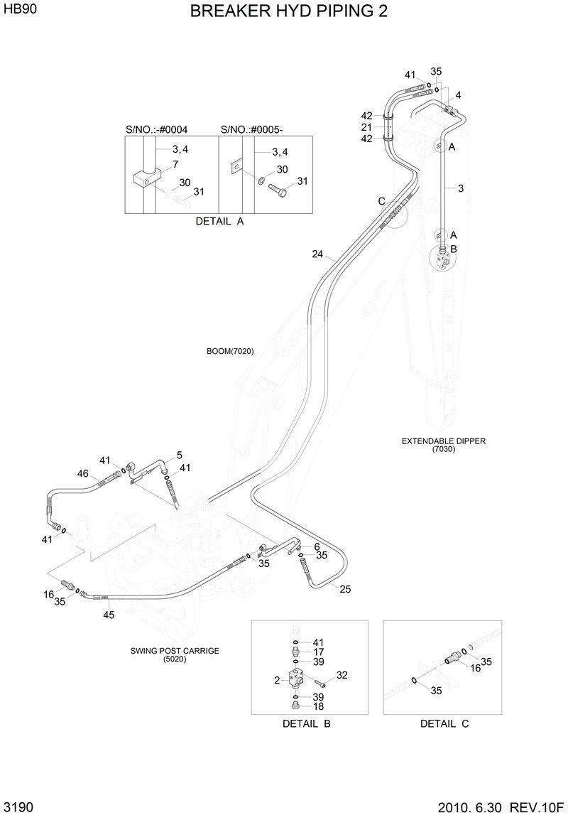 Схема запчастей Hyundai HB90 - BREAKER HYD PIPING 2 