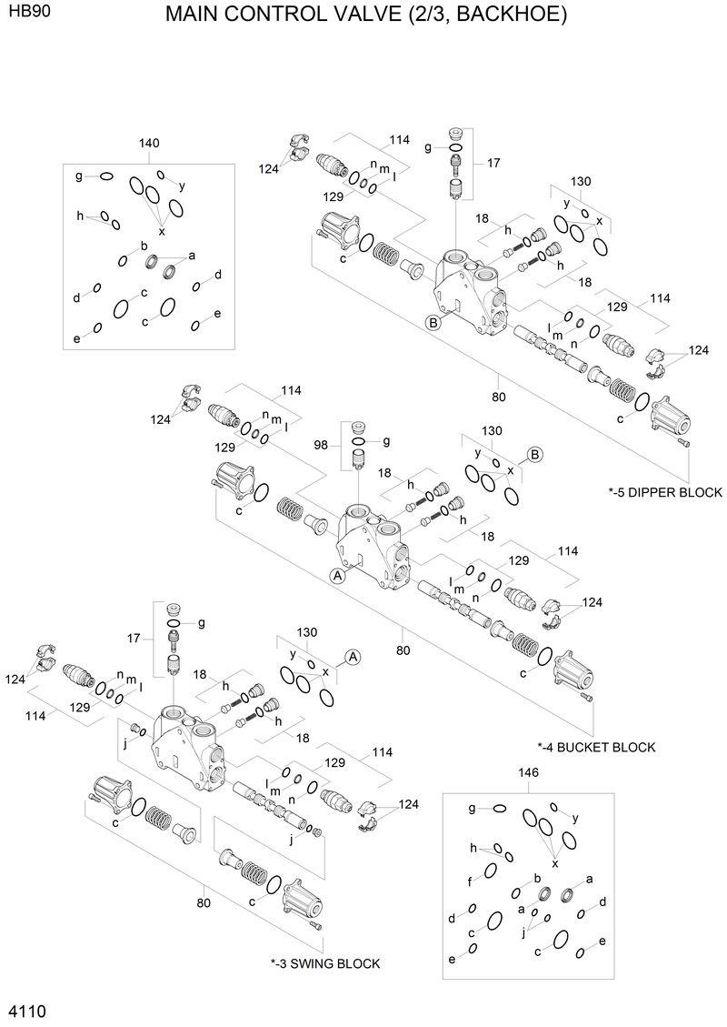 Схема запчастей Hyundai HB90 - MAIN CONTROL VALVE (2/3, BACKHOE) 