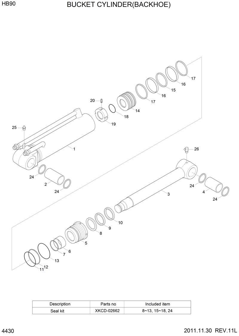 Схема запчастей Hyundai HB90 - BUCKET CYLINDER (BACKHOE) 