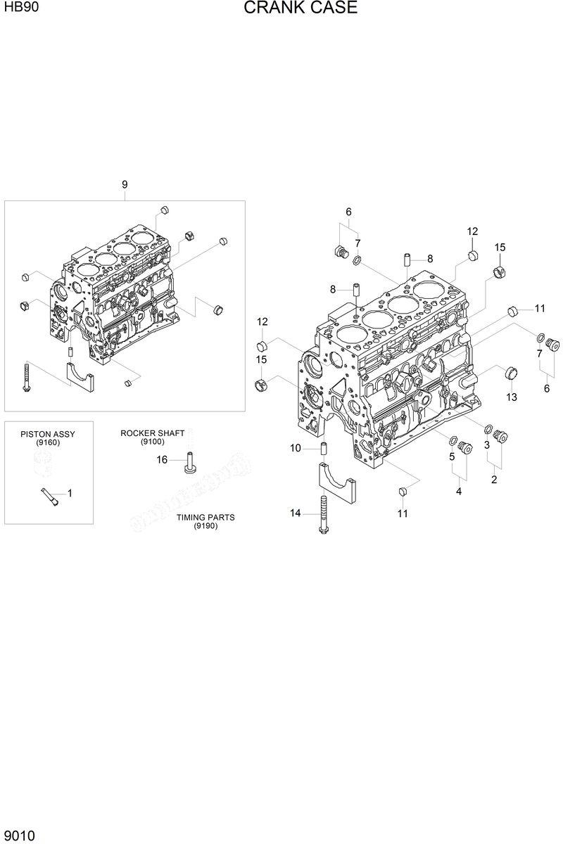 Схема запчастей Hyundai HB90 - CRANKCASE 