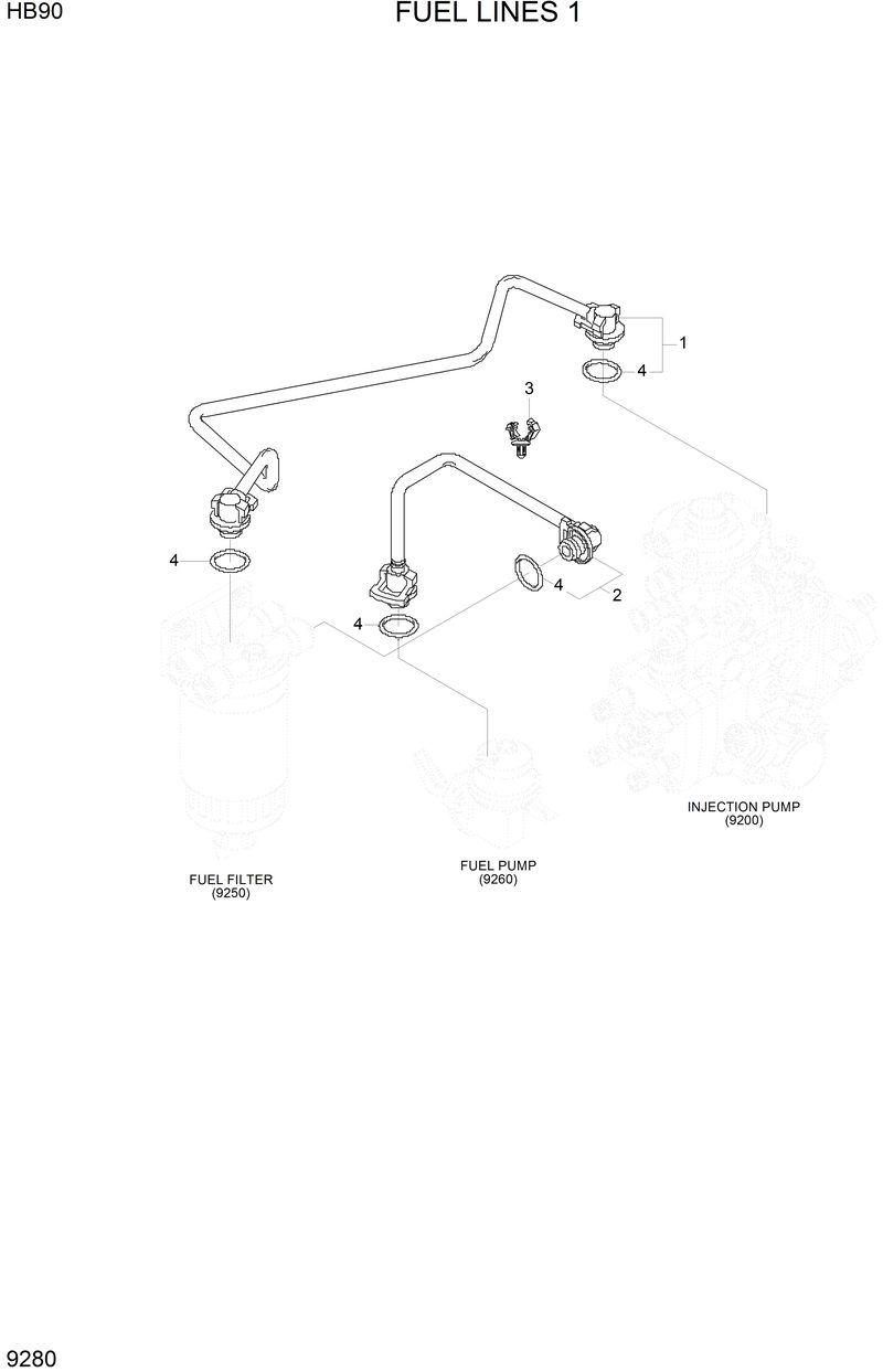 Схема запчастей Hyundai HB90 - FUEL LINES 1 