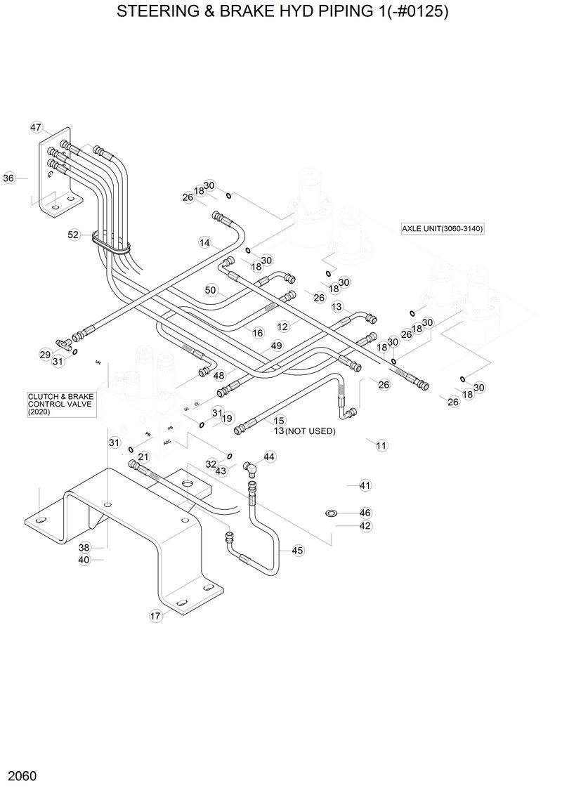 Схема запчастей Hyundai H70 - STEERING &amp; BRAKE HYD PIPING 1(-#0125) 