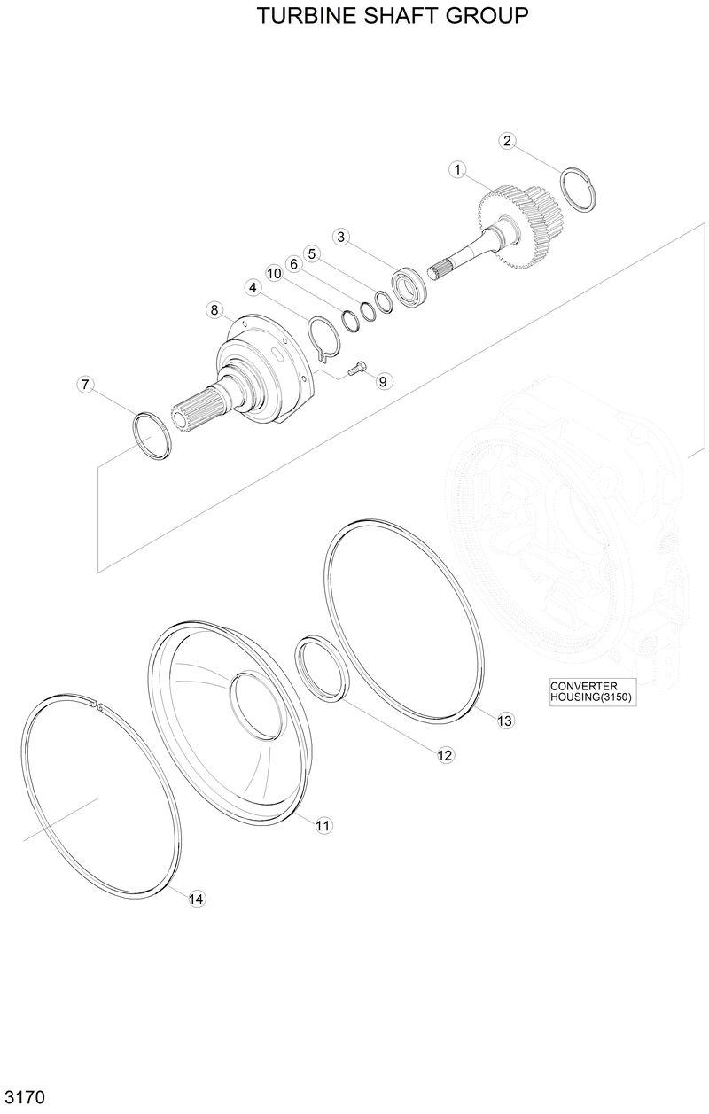 Схема запчастей Hyundai H80 - TURBINE SHAFT GROUP 