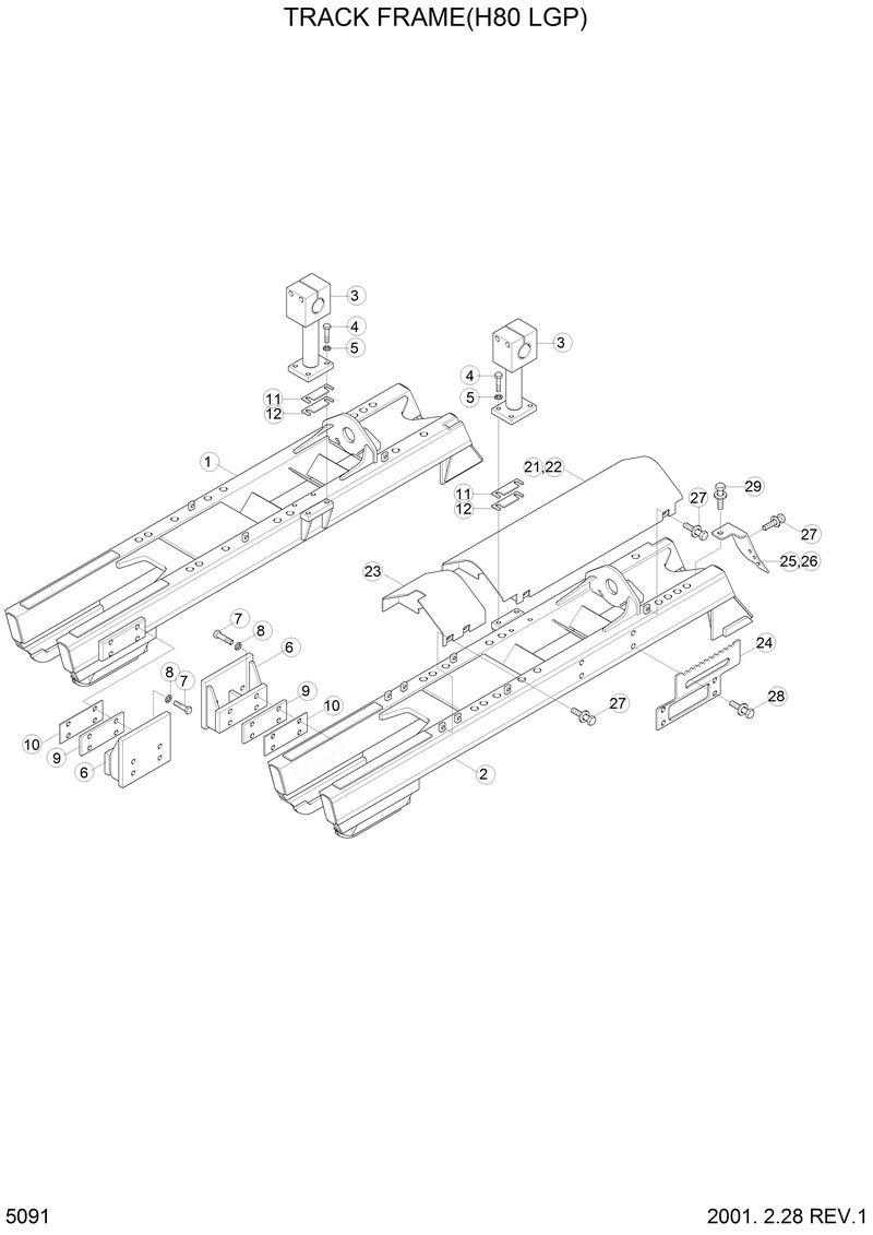 Схема запчастей Hyundai H80 - TRACK FRAME(H80 LGP) 