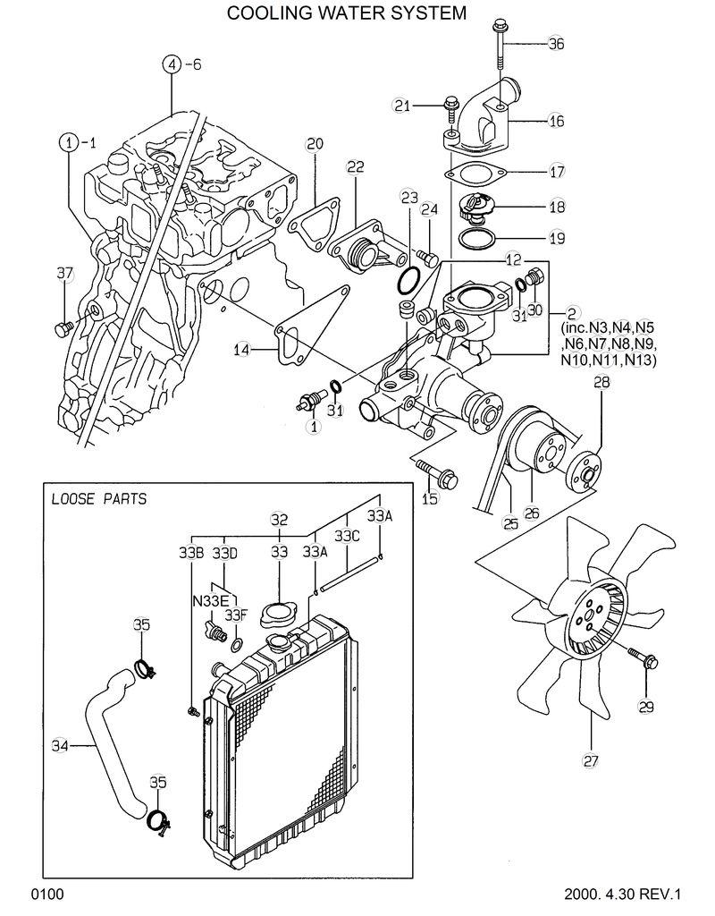 Схема запчастей Hyundai HSL610 - COOLING WATER SYSTEM 