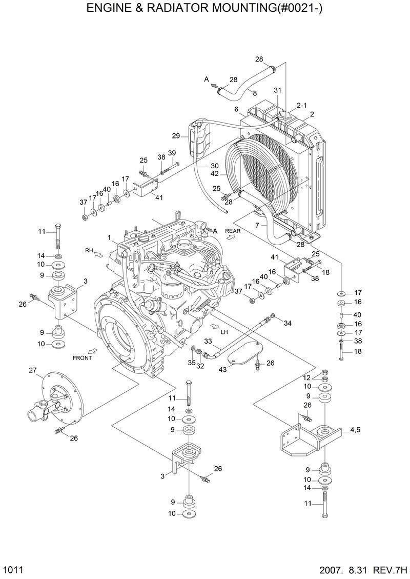 Схема запчастей Hyundai HSL810 - ENGINE &amp; RADIATOR MOUNTING(#0021-) 