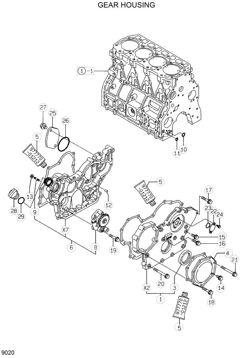 Схема запчастей Hyundai HSL810 - GEAR HOUSING 