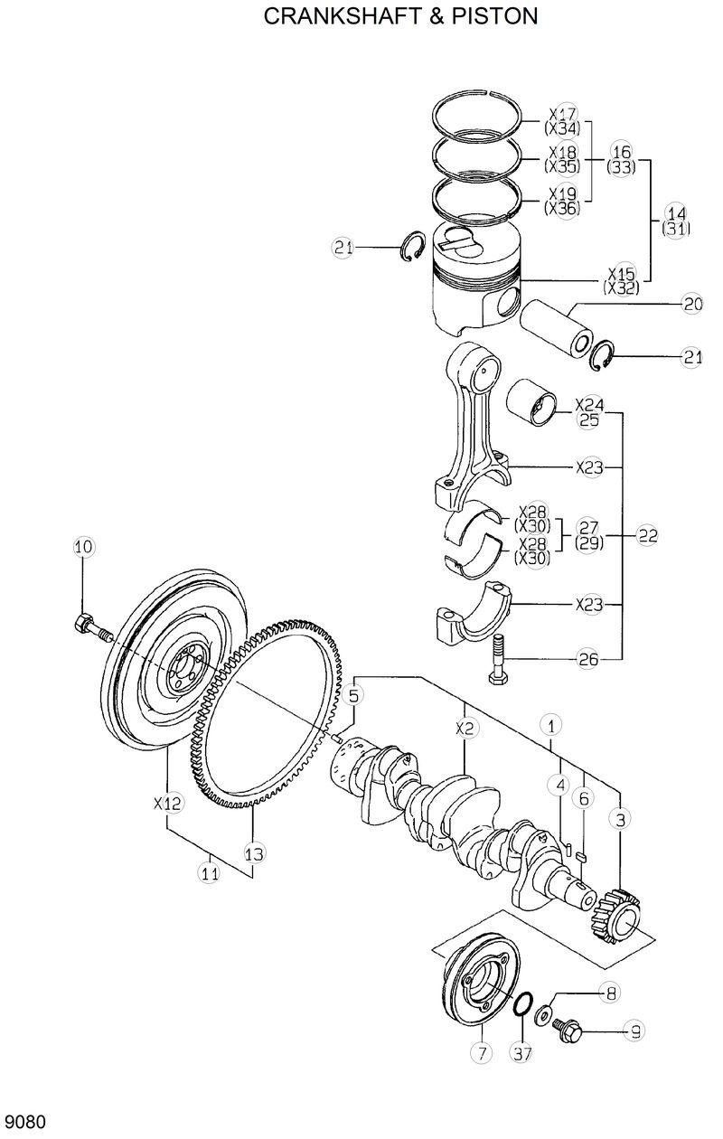 Схема запчастей Hyundai HSL810 - CRANKSHAFT &amp; PISTON 