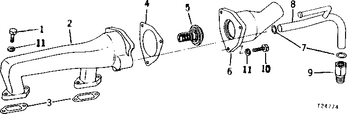 Схема запчастей John Deere 90 - 5 - WATER MANIFOLD AND THERMOSTAT 25 - COOLING SYSTEM
