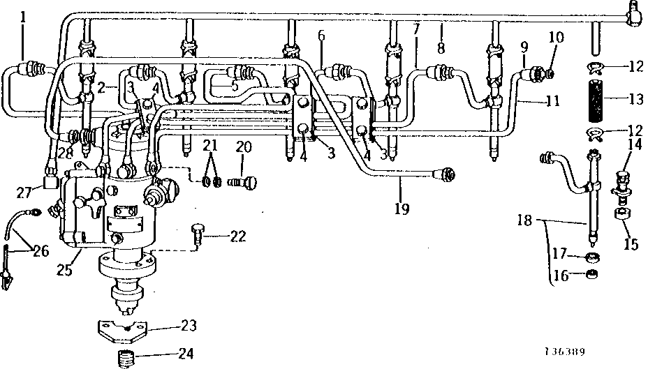 Схема запчастей John Deere 90 - 12 - FUEL INJECTION PUMP, PIPES AND NOZZLES CONVERSION 30 - FUEL SYSTEM