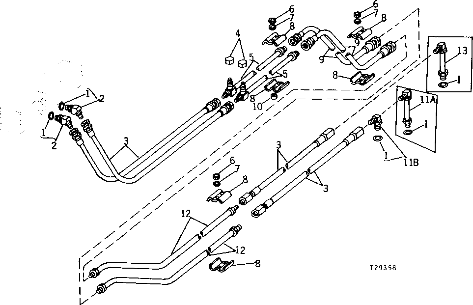 Схема запчастей John Deere 90 - 16 - OIL LINES, VALVE TO BUCKET CYLINDER 60 - HYDRAULIC SYSTEM