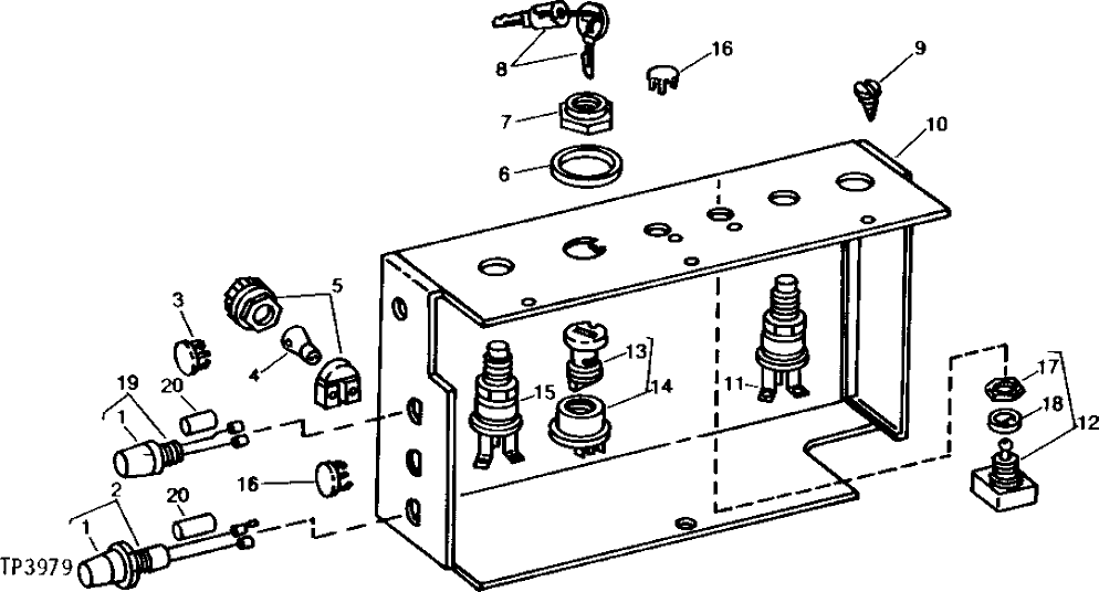 Схема запчастей John Deere 90 - 3 - SWITCH PANEL AND SWITCHES 80 - INSTRUMENTS, SWITCHES, GAUGES AND WIRING