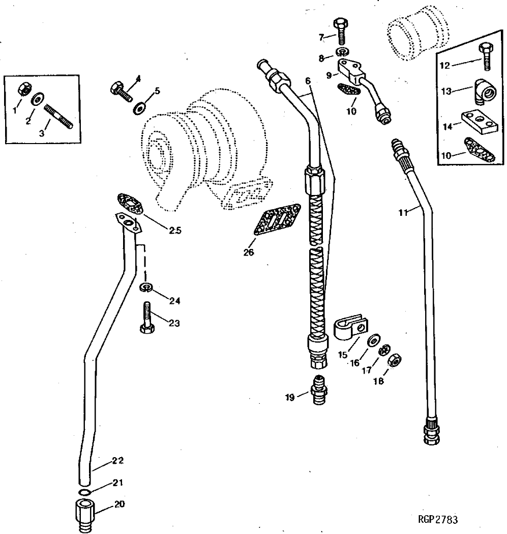 Схема запчастей John Deere 90B - 2 - TURBOCHARGER OIL LINES 15 - INTAKE AND EXHAUST SYSTEM