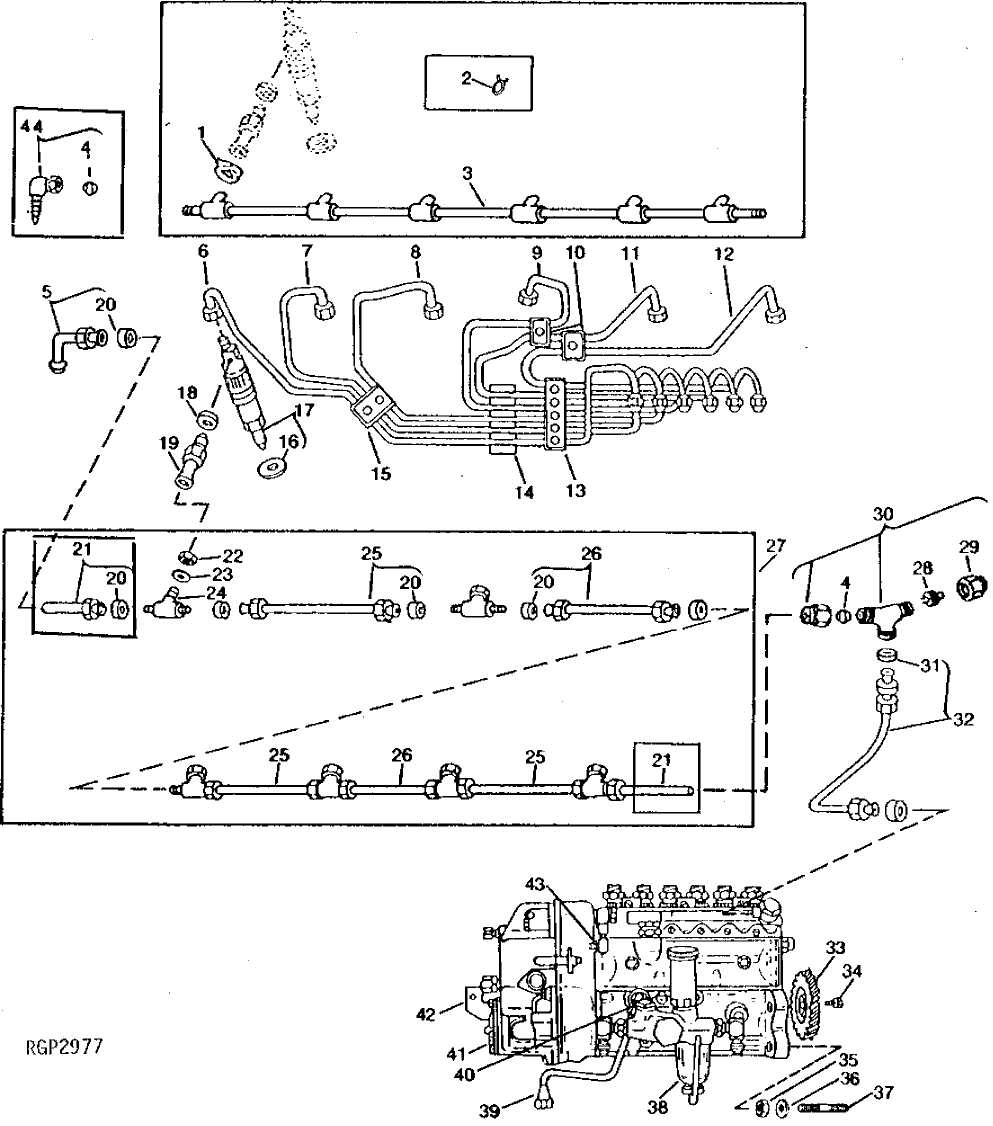 Схема запчастей John Deere 90B - 16 - FUEL INJECTION PUMP, NOZZLES AND LINES 30 - FUEL SYSTEM