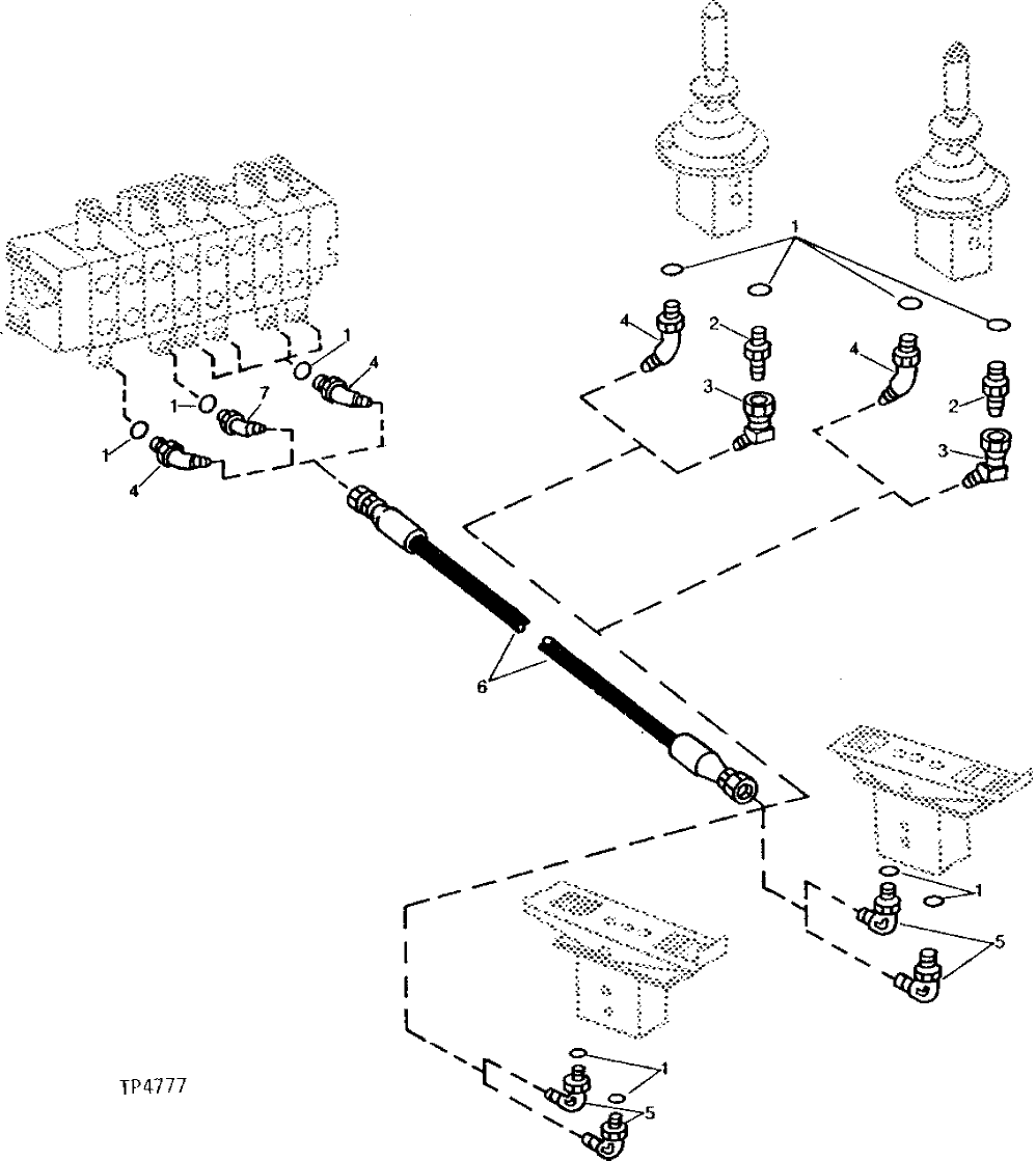 Схема запчастей John Deere 90B - 28 - HAND AND FOOT CONTROLLER TO CONTROL VALVE HYDRAULICS 55 - OPERATING CONTROL LEVERS AND LINKAGE