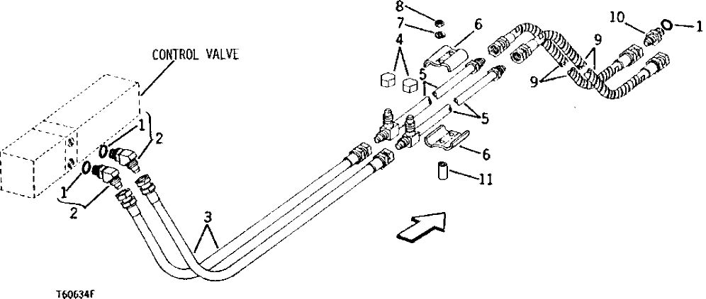 Схема запчастей John Deere 90B - 5 - OIL LINES, VALVE TO CROWD CYLINDER 60 - HYDRAULIC SYSTEM