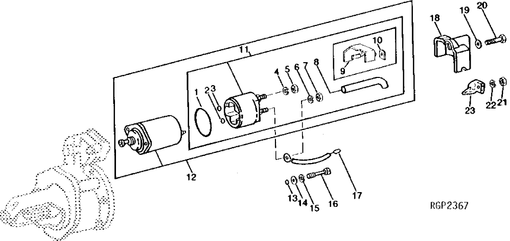 Схема запчастей John Deere 90B - 15 - STARTER SOLENOID SWITCH 85 - ALTERNATOR, STARTING MOTOR, REGULATOR AND BATTERIES