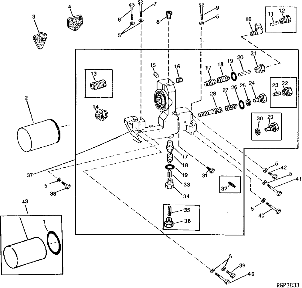 Схема запчастей John Deere 90 - 10 - OIL PRESSURE REGULATING HOUSING AND FILTER 407 - ENGINE 4