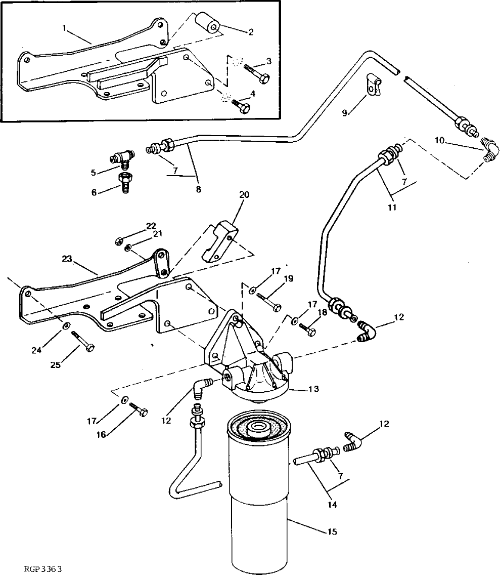 Схема запчастей John Deere 90 - 12 - ENGINE OIL BYPASS FILTER AND LINES 407 - ENGINE 4