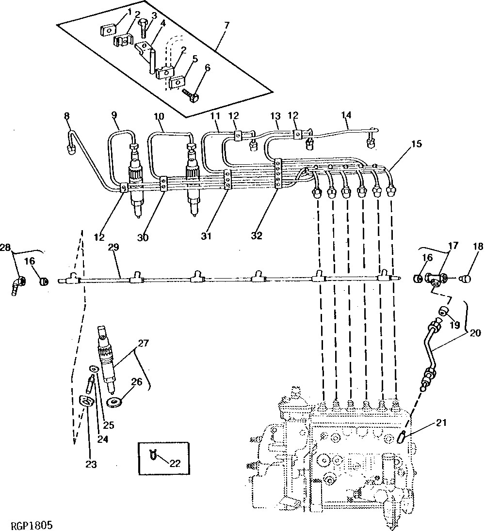 Схема запчастей John Deere 90 - 4 - FUEL INJECTION NOZZLES AND FUEL LINES 413 - ENGINE 4
