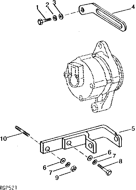 Схема запчастей John Deere 90 - 1 - ALTERNATOR MOUNTING BRACKET 423 - ENGINE 4