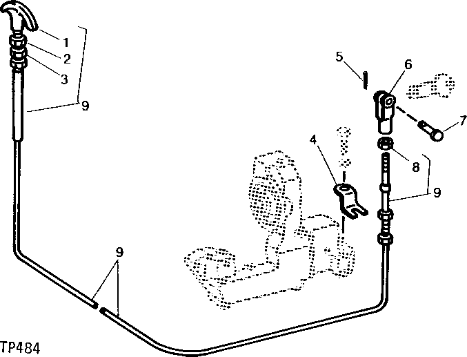 Схема запчастей John Deere 90 - 3 - FUEL SHUT-OFF CABLE AND BRACKET 515 - ENGINE AUXILIARY SYSTEMS 5