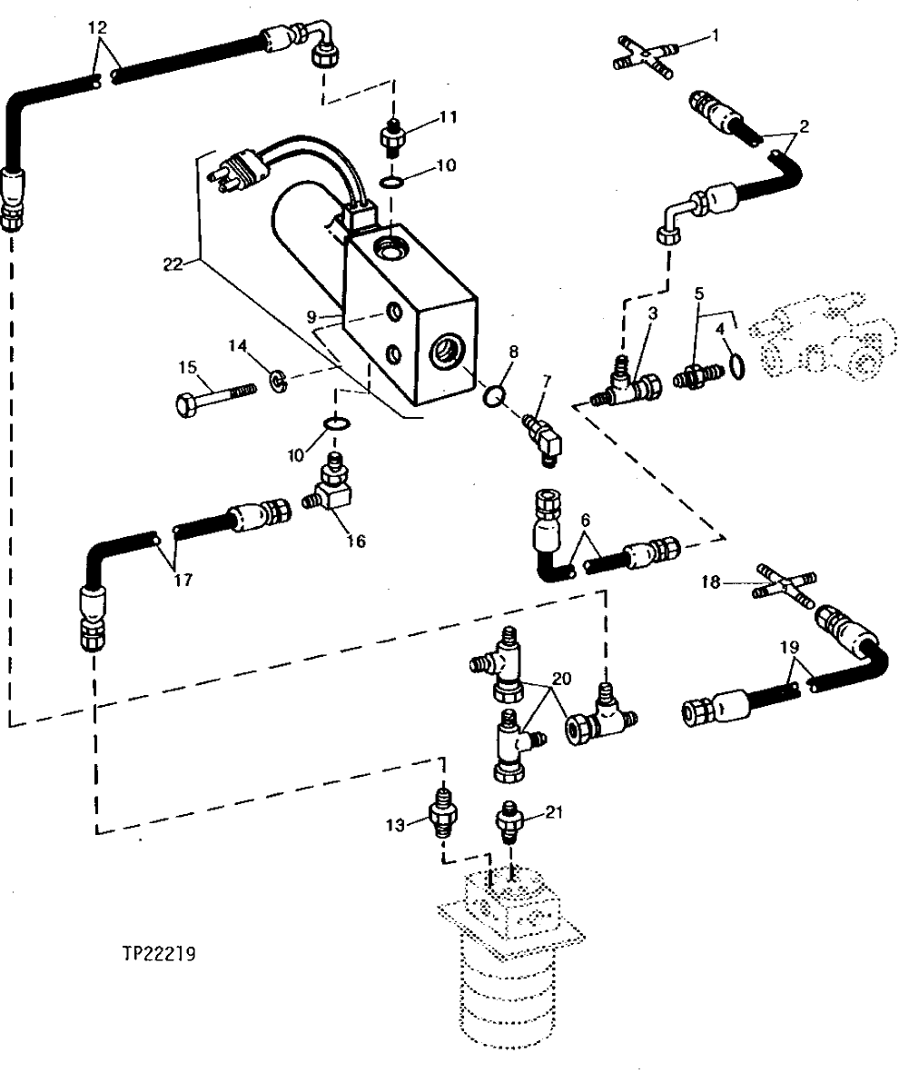 Схема запчастей John Deere 90 - 20 - LOW SPEED SOLENOID VALVE, HOSES AND FITTINGS 260 - AXLES AND SUSPENSION SYSTEMS 2