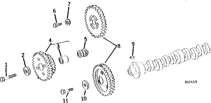 Схема запчастей John Deere 90 - 2 - CAMSHAFT AND INJECTION PUMP DRIVE GEARS 402 - ENGINE 4
