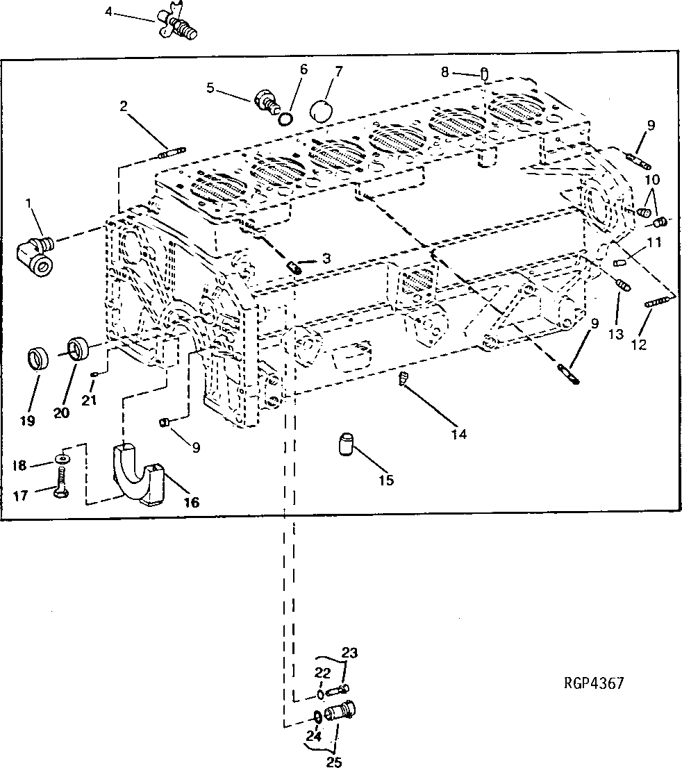 Схема запчастей John Deere 90 - 4 - CYLINDER BLOCK FITTINGS AND MAIN BEARING CAPS 404 - ENGINE 4