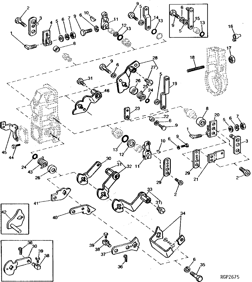 Схема запчастей John Deere 90 - 16 - FUEL INJECTION PUMP GOVERNOR LEVERS AND CONTROLS 413 - ENGINE 4