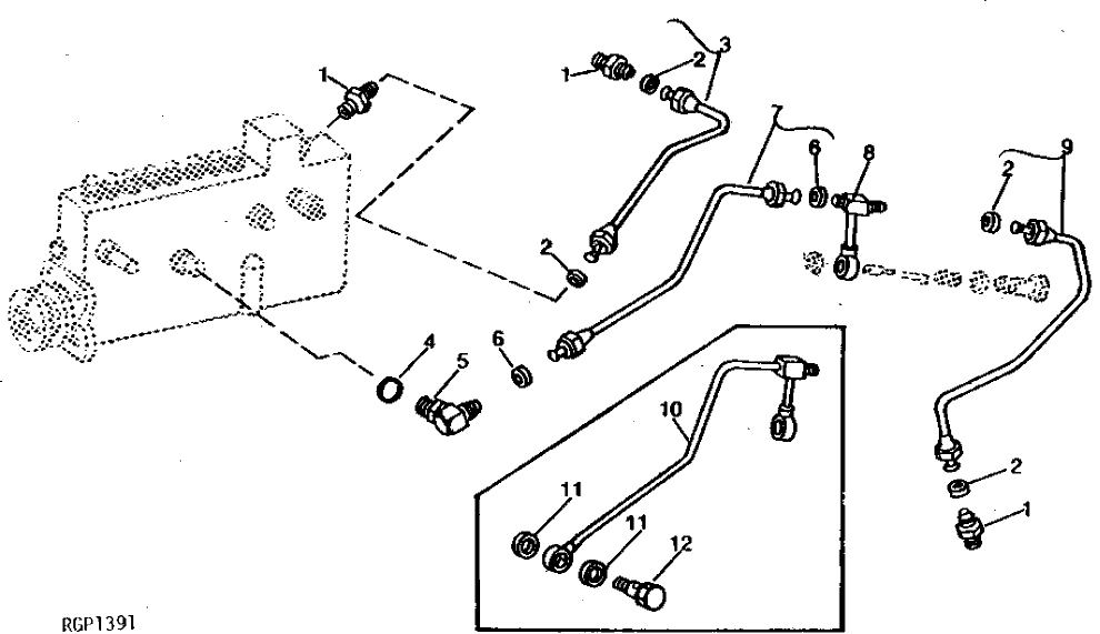 Схема запчастей John Deere 90 - 20 - ANEROID ACTIVATOR AND INJECTION PUMP LUBE LINES 413 - ENGINE 4