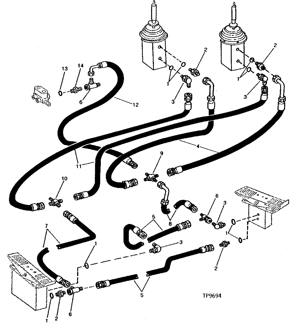 Схема запчастей John Deere 90 - 18 - PILOT CONTROL HAND CONTROLLER TO FOOT PEDAL CIRCUIT 3360 - EXCAVATOR 33