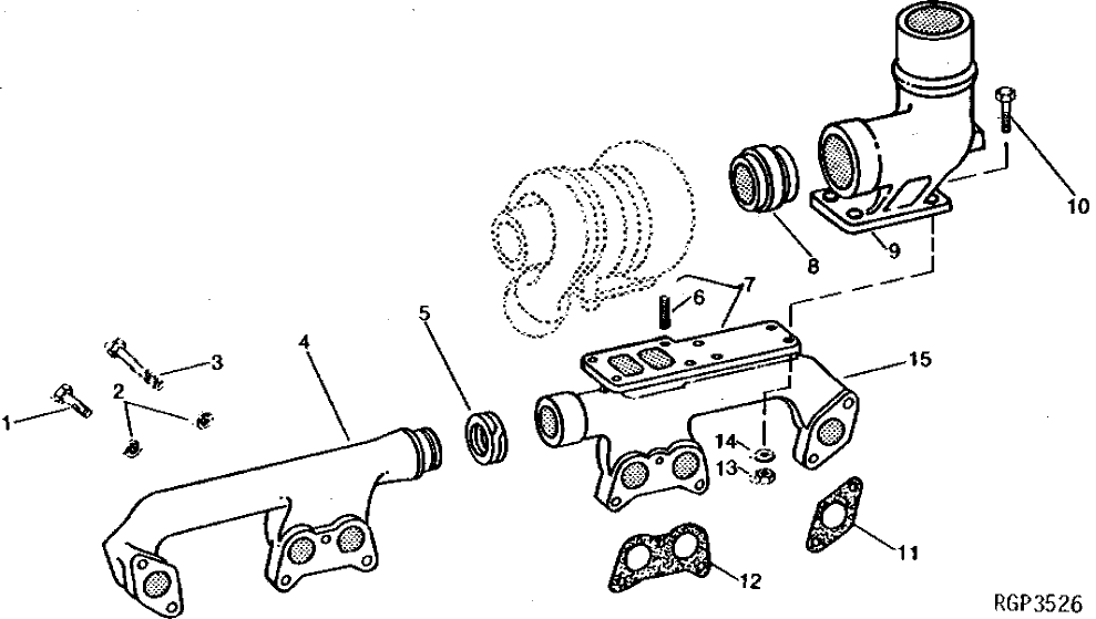 Схема запчастей John Deere 90A - 2 - EXHAUST ELBOW AND MANIFOLDS 410 - ENGINE 4