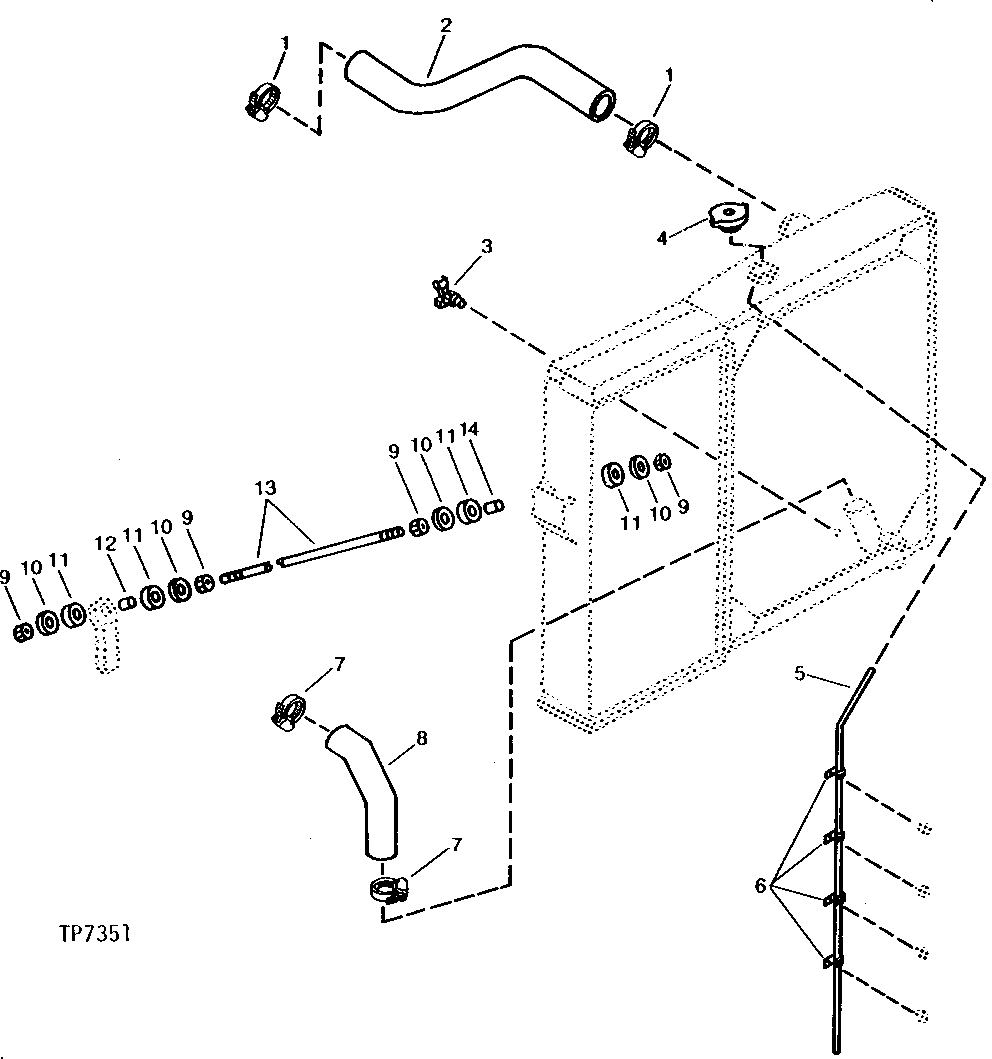 Схема запчастей John Deere 90A - 4 - RADIATOR HOSES AND UPPER SUPPORTS 510 - ENGINE AUXILIARY SYSTEMS 5