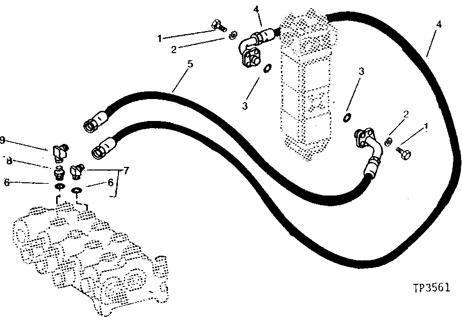 Схема запчастей John Deere 90A - 10 - SWING AND TRACK VALVE TO SWING MOTOR HYDRAULICS 4360 - SWING, ROTATION OR PIVOTING SYSTEM 43