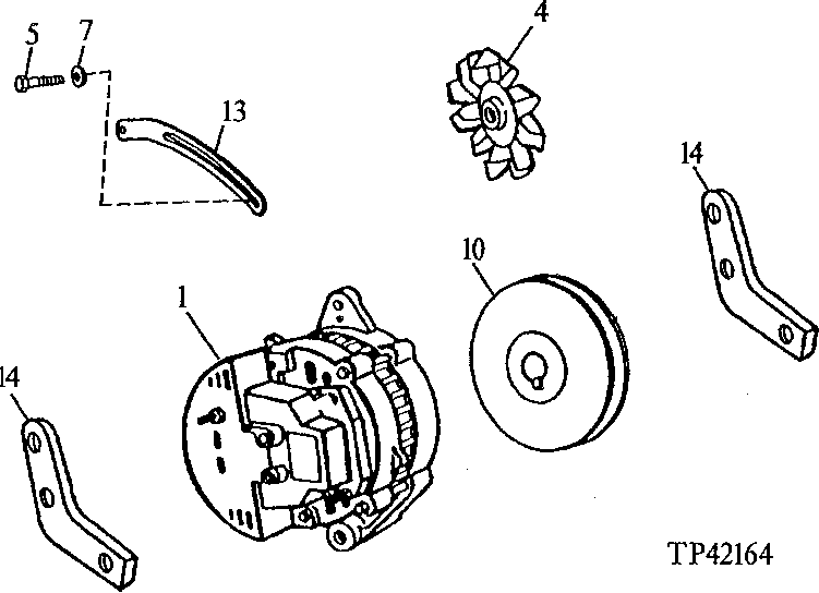 Схема запчастей John Deere 90 - 10 - ALTERNATOR PULLEY AND FAN 1672 - ELECTRICAL SYSTEMS 16