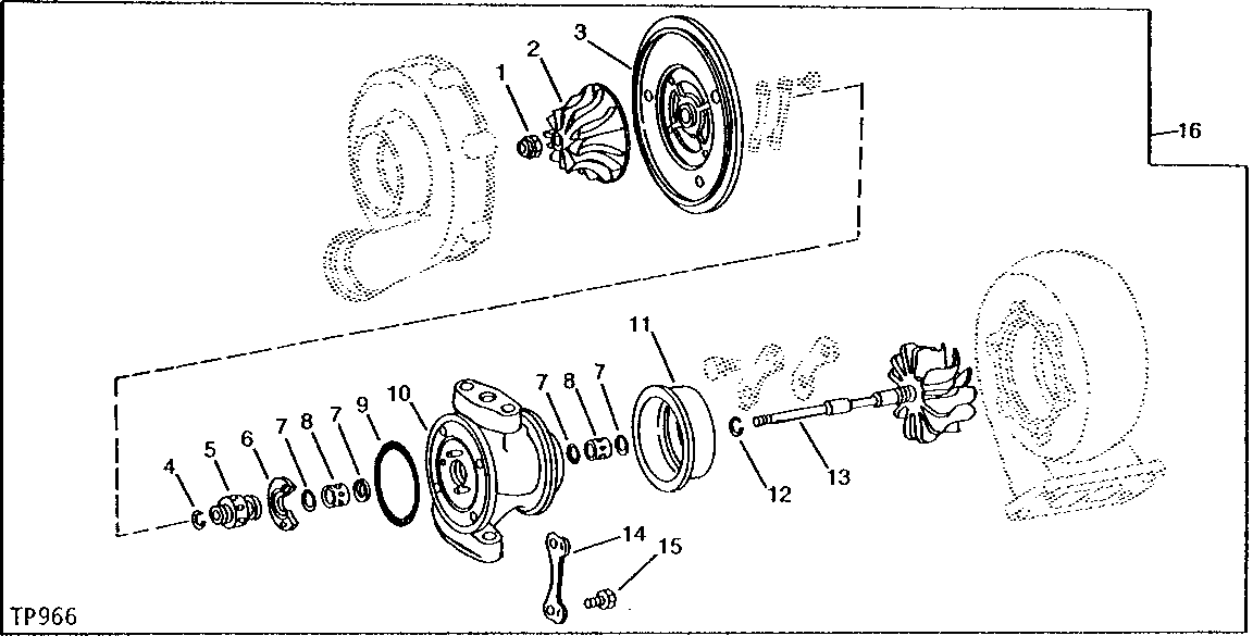 Схема запчастей John Deere 90 - 4 - TURBOCHARGER CENTER HOUSING 416 - ENGINE 4