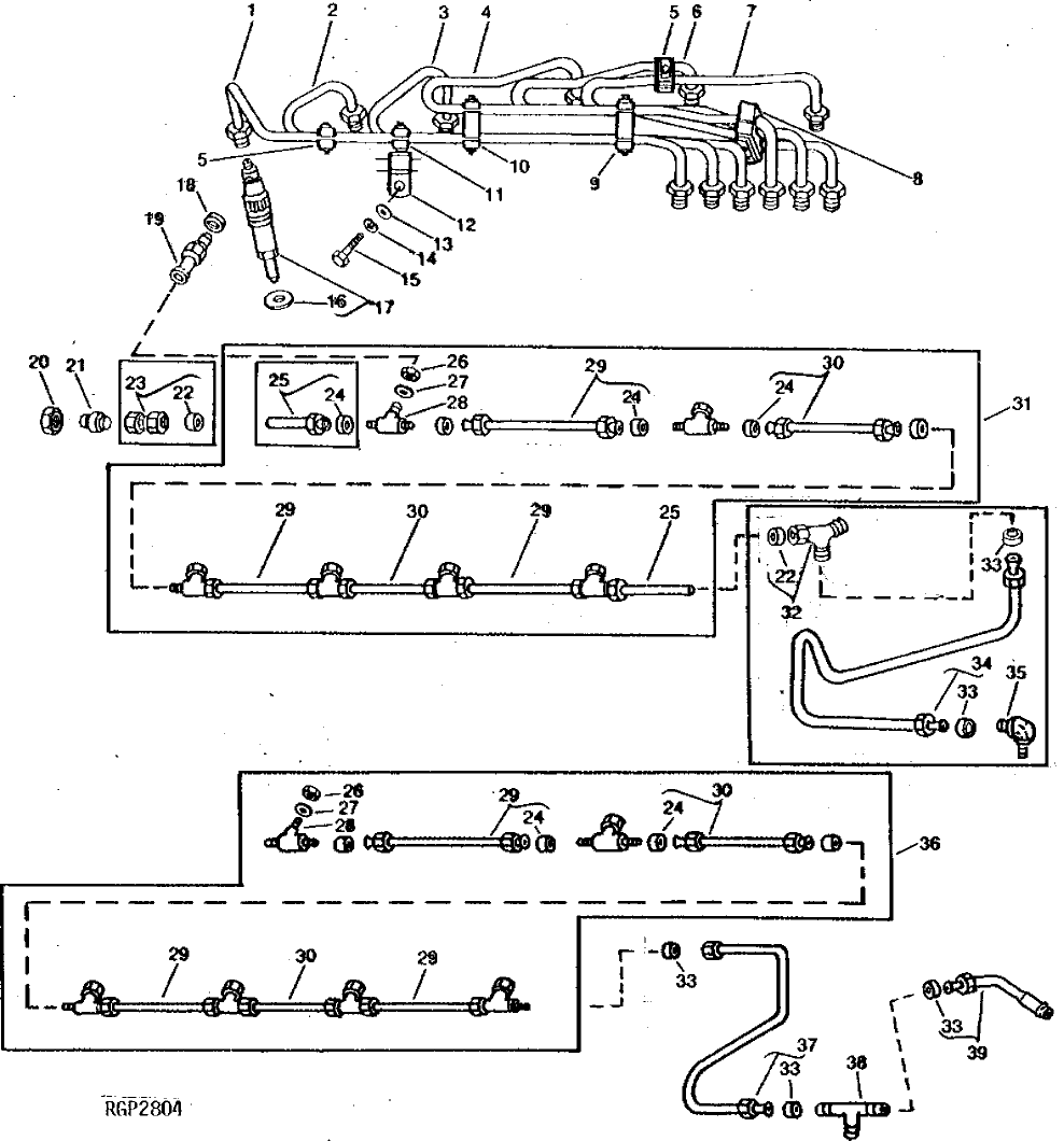 Схема запчастей John Deere 90 - 2 - FUEL INJECTION NOZZLES AND LINES 413 - ENGINE 4