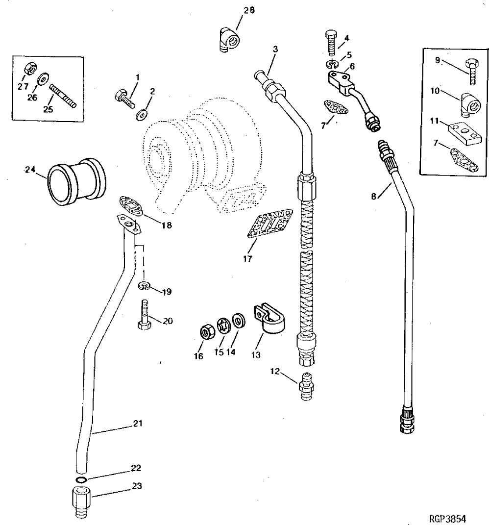 Схема запчастей John Deere 90 - 4 - TURBOCHARGER OIL LINES 416 - ENGINE 4