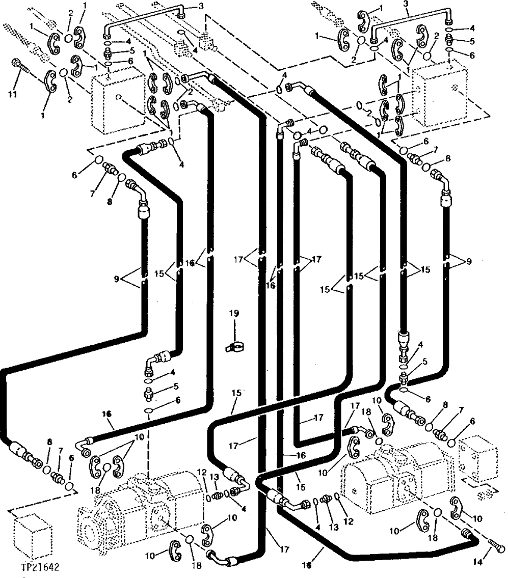 Схема запчастей John Deere 90C - 12 - PROPEL MOTOR TO COUNTERBALANCE VALVE HOSES AND LINES 260 - AXLES AND SUSPENSION SYSTEMS 2