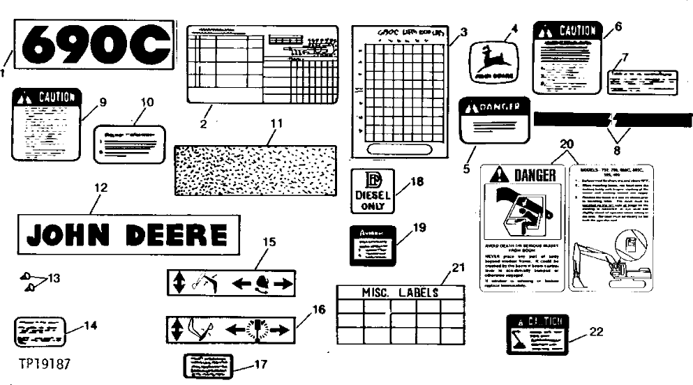 Схема запчастей John Deere 90C - 1 - LABELS AND DECALS 1320 - MISCELLANEOUS VEHICLE 13