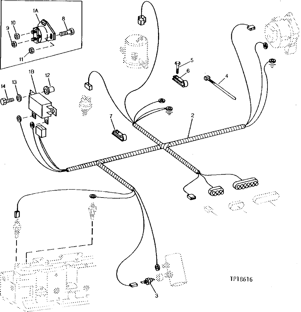 Схема запчастей John Deere 90C - 6 - ENGINE WIRING HARNESS 1674 - ELECTRICAL SYSTEMS 16