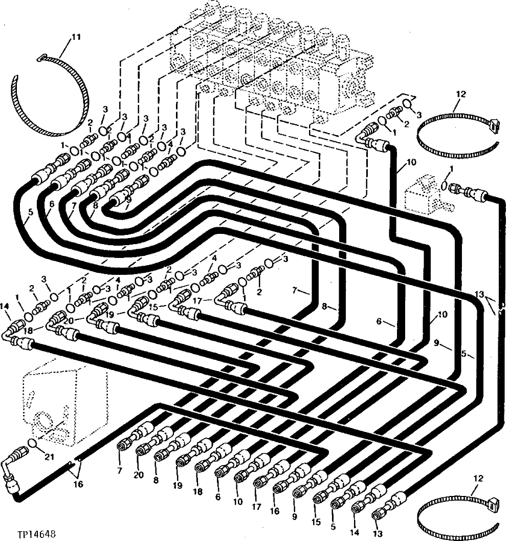 Схема запчастей John Deere 90C - 28 - PILOT CONTROL VALVE HOSES AND ADAPTERS 3360 - BACKHOE AND EXCAVATOR 33
