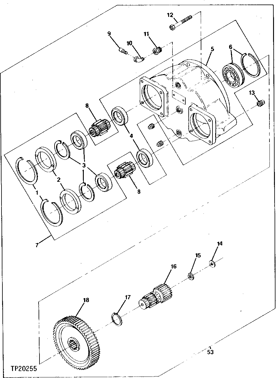Схема запчастей John Deere 90CR - 2 - SINGLE SPEED GEAR BOX 250 - AXLES AND SUSPENSION SYSTEMS 2