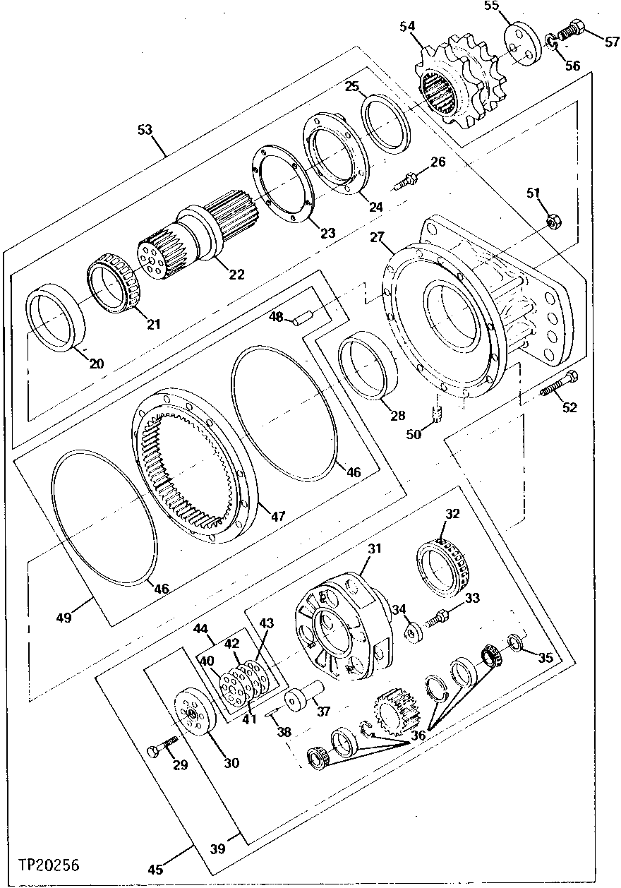 Схема запчастей John Deere 90CR - 4 - SINGEL SPEED GEAR BOX 250 - AXLES AND SUSPENSION SYSTEMS 2