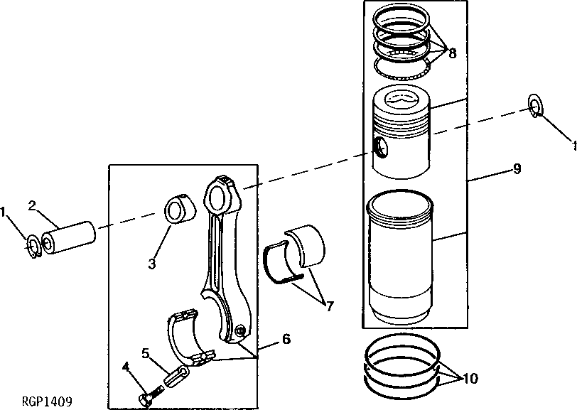 Схема запчастей John Deere 90CR - 1 - PISTON, RINGS, LINERS AND CONNECTING RODS 403 - ENGINE 4