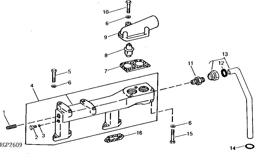 Схема запчастей John Deere 90CR - 1 - WATER OUTLET MANIFOLD AND THERMOSTATS 418 - ENGINE 4