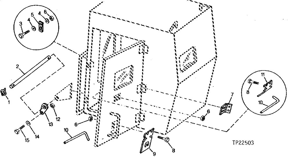Схема запчастей John Deere 90CR - 23 - REMOVABLE CAB PIVOT AND ARMORED CAB HINGES AND LATCHES 1810 - OPERATORS STATION 18