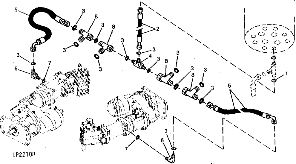 Схема запчастей John Deere 90CR - 14 - UNDERCARRIAGE HYDRAULIC HOSES 2160 - MAIN HYDRAULIC SYSTEM 21